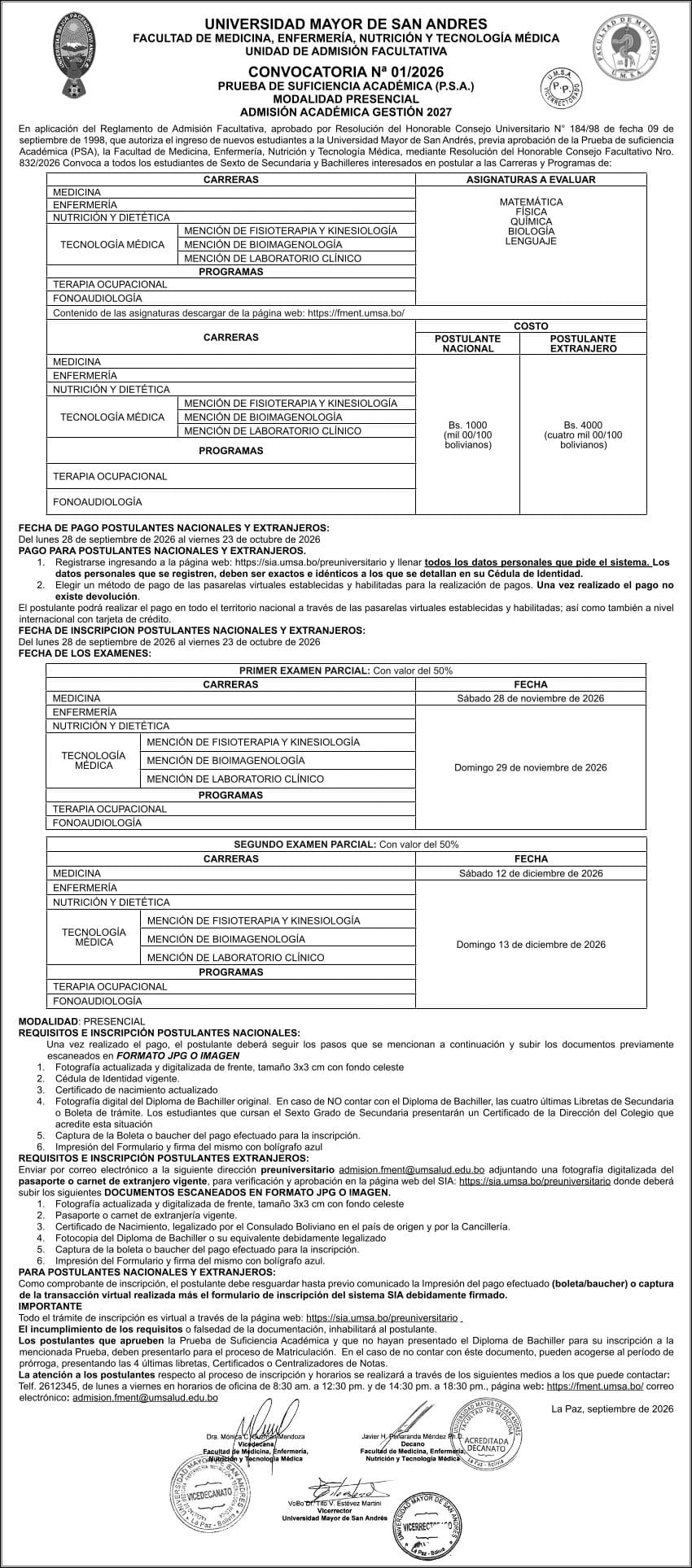 Convocatoria UMSA