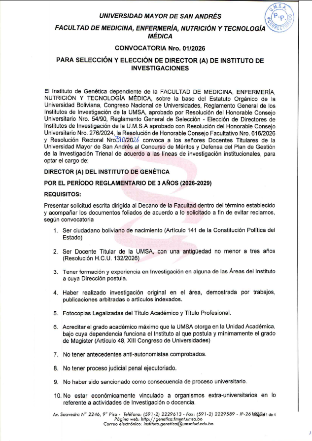 Convocatoria Director Instituto de Genética - Página 1