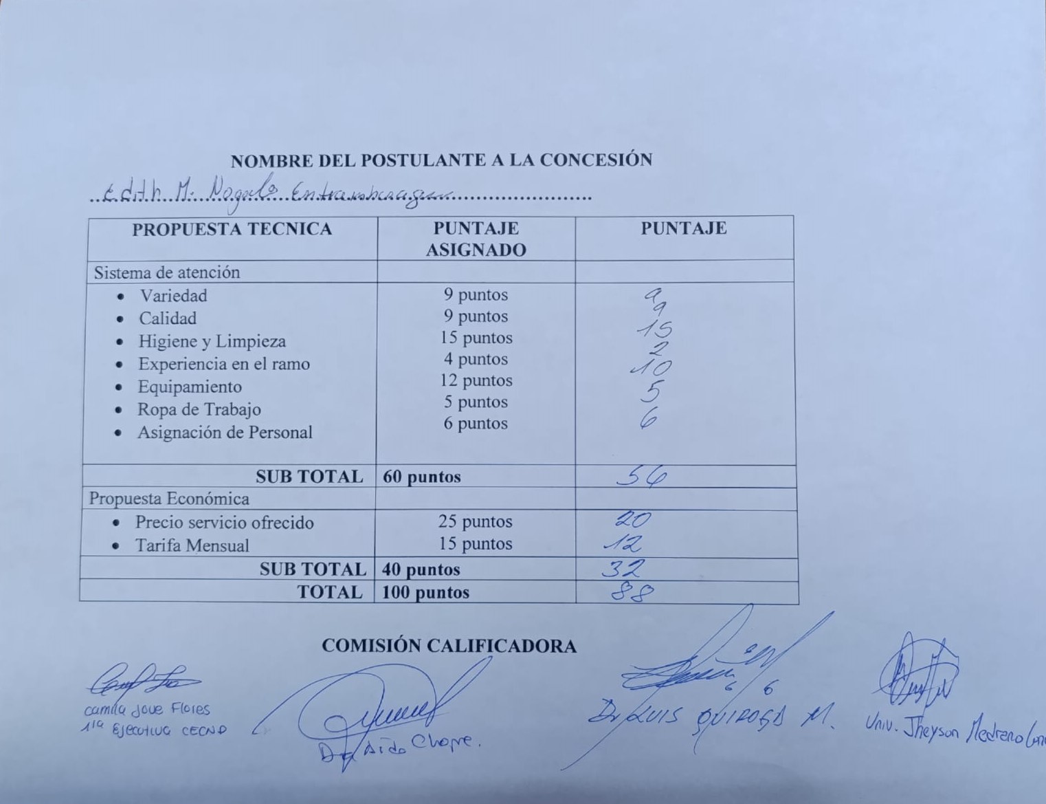 Postulante en segundo lugar