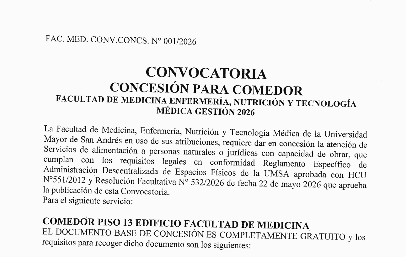 CONVOCATORIA CONCESIÓN PARA COMEDOR