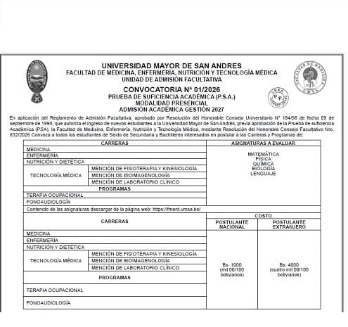 CONVOCATORIA Nª 01/2026 - PRUEBA DE SUFICIENCIA ACADÉMICA (P.S.A.)